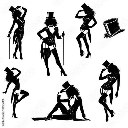 Burlesque Dancer Silhouette Vector Set
