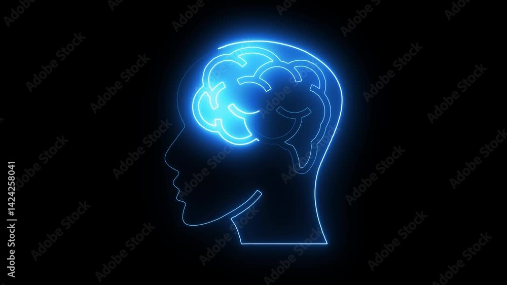 Glowing neon brain icon isolated on black background. HD Video motion graphic animation Glowing neon brain icon isolated on black background. HD Video motion graphic animation