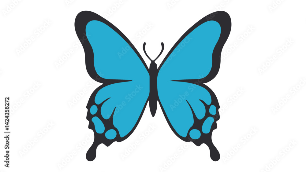 Naklejka premium blue butterfly simple shape vector illustration isolated on white