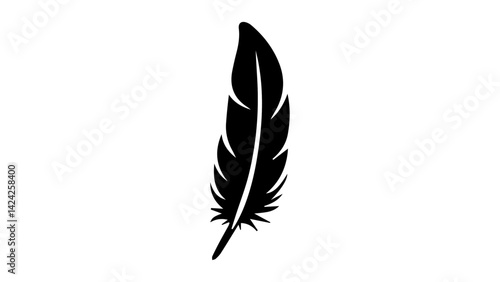simple black feather shape isolated on white background