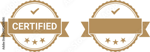 Certified badge vector, ribbon stamp, gold label, quality award badge, premium certification logo vector