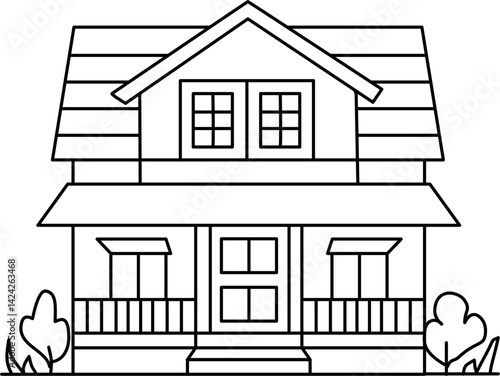 Minimalist house illustration in vector line art, ideal for kids' coloring pages, activity books, or educational printables.