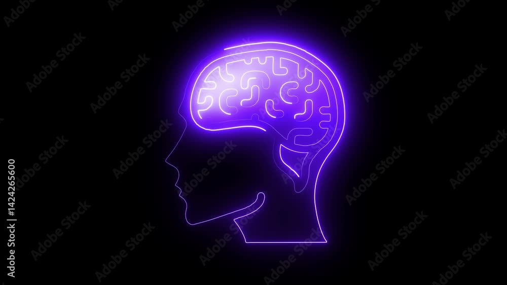 Glowing neon brain icon isolated on black background. HD Video motion graphic animation Glowing neon brain icon isolated on black background. HD Video motion graphic animation