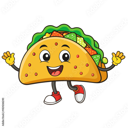 Illustration of a cute cartoon taco with a happy face perfect for mexican food lovers