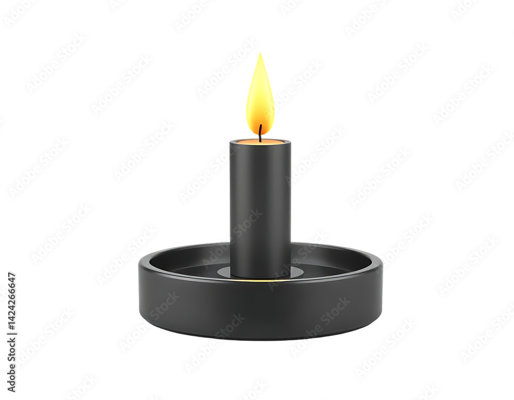 Black Candle on a Circular Holder with Flame Black Candle on a Circular Holder with Flame