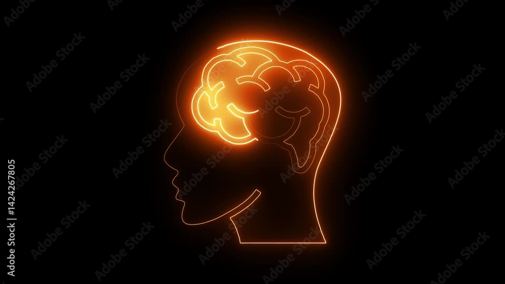 Glowing neon brain icon isolated on black background. HD Video motion graphic animation Glowing neon brain icon isolated on black background. HD Video motion graphic animation