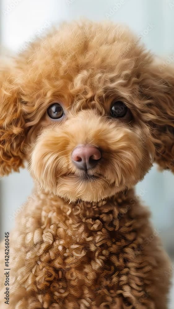Cute brown dog with curly fur poses adorably indoors near a window Cute brown dog with curly fur poses adorably indoors near a window