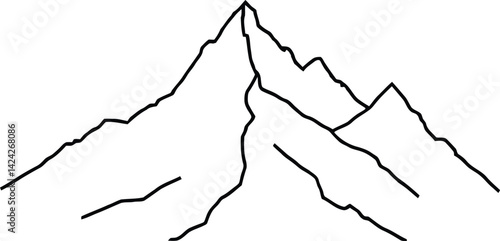Mountain outlines with bold lines set against a white backdrop