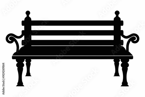Outdoor Bench Black and White Silhouette Vector Illustration