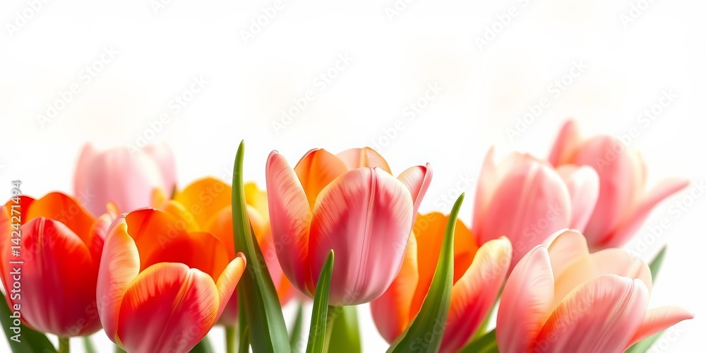 Obraz premium Vibrant watercolor tulips, soft petals, spring bloom, nature, painting