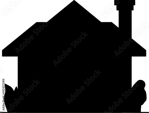 Black house silhouette vector for kids' learning, coloring, and educational activities. Perfect for worksheets, crafts, and preschool projects.