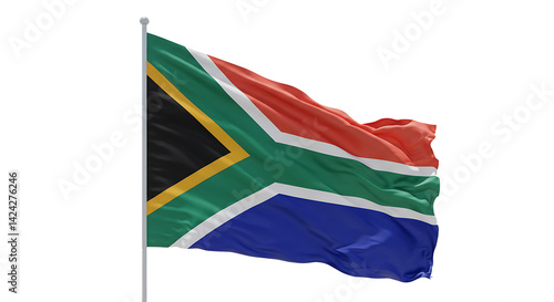 Vibrant south african flag waving majestically against bright neutral background