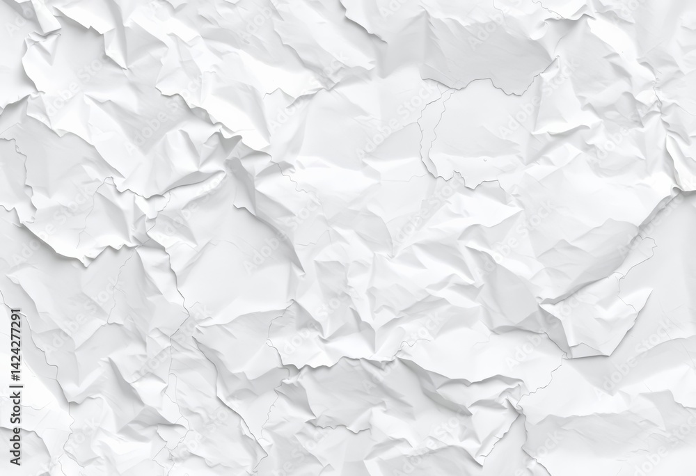 Obraz premium Wrinkled white paper texture, crumpled surface, rough edges, blank background, backdrop, aged