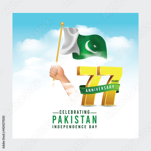 14 August happy independence day Pakistan. Pakistani flag in hand abstract vector illustration design.