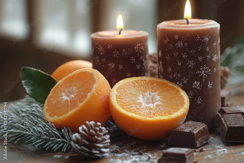 An atmospheric winter still life composition with elements of coziness and celebration.