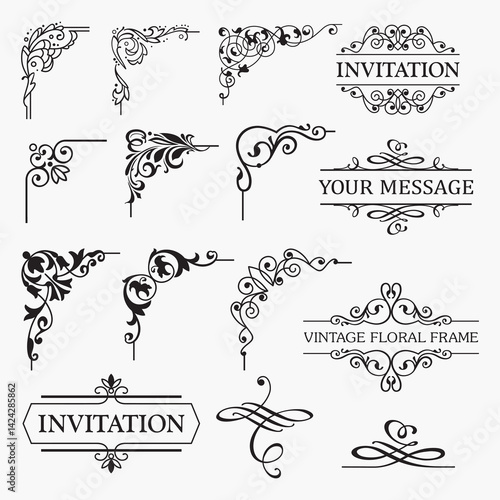 Corners and Borders Vintage Frames Design Elements Set