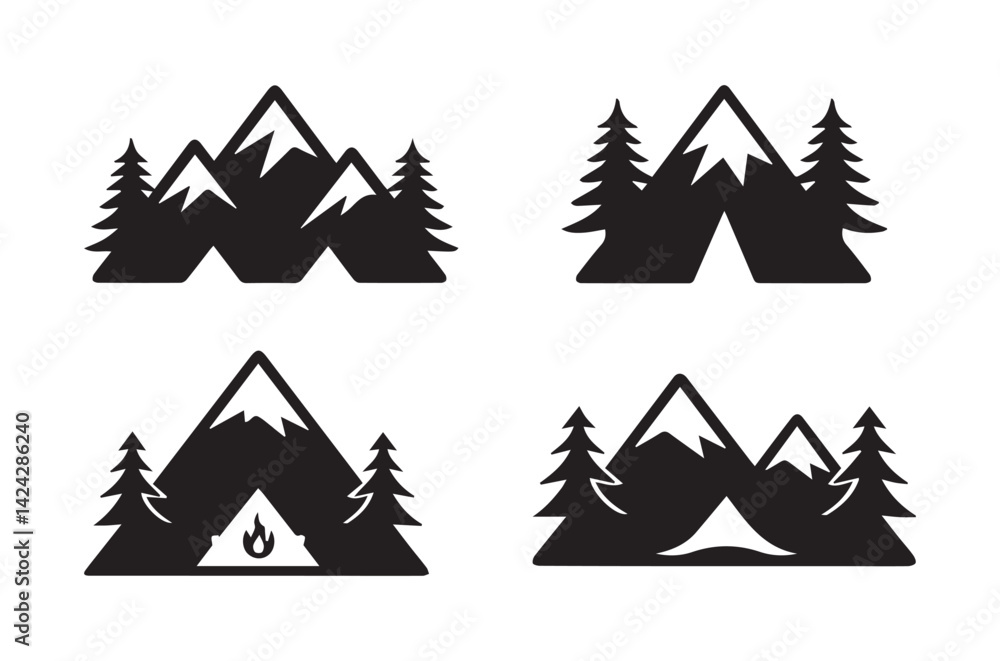 Fototapeta premium Mountain vector silhouette collection set on white background 