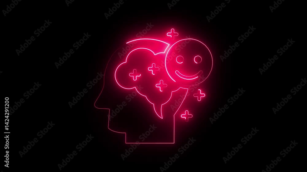 Glowing neon optimism icon isolated on black background. HD Video motion graphic animation Glowing neon optimism icon isolated on black background. HD Video motion graphic animation