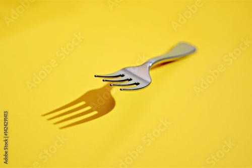 Obraz na płótnie Floating fork casting shadow in minimal yellow scene w salonie