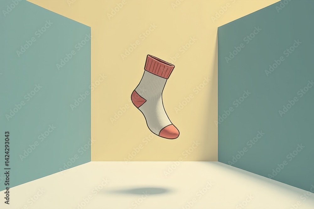 Floating sock in minimalist pastel room