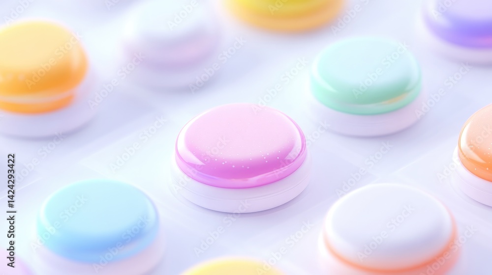 Colorful, rounded, pastel-hued objects in a grid pattern Colorful, rounded, pastel-hued objects in a grid pattern