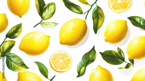 Wallpaper Mural Lemon With Branch and Green Leaf on white isolated background. Ai generated. Torontodigital.ca
