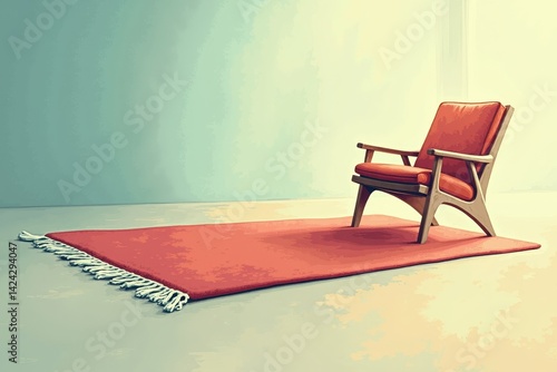 Obraz na płótnie Mid-century modern chair with red carpet in minimalist room w salonie