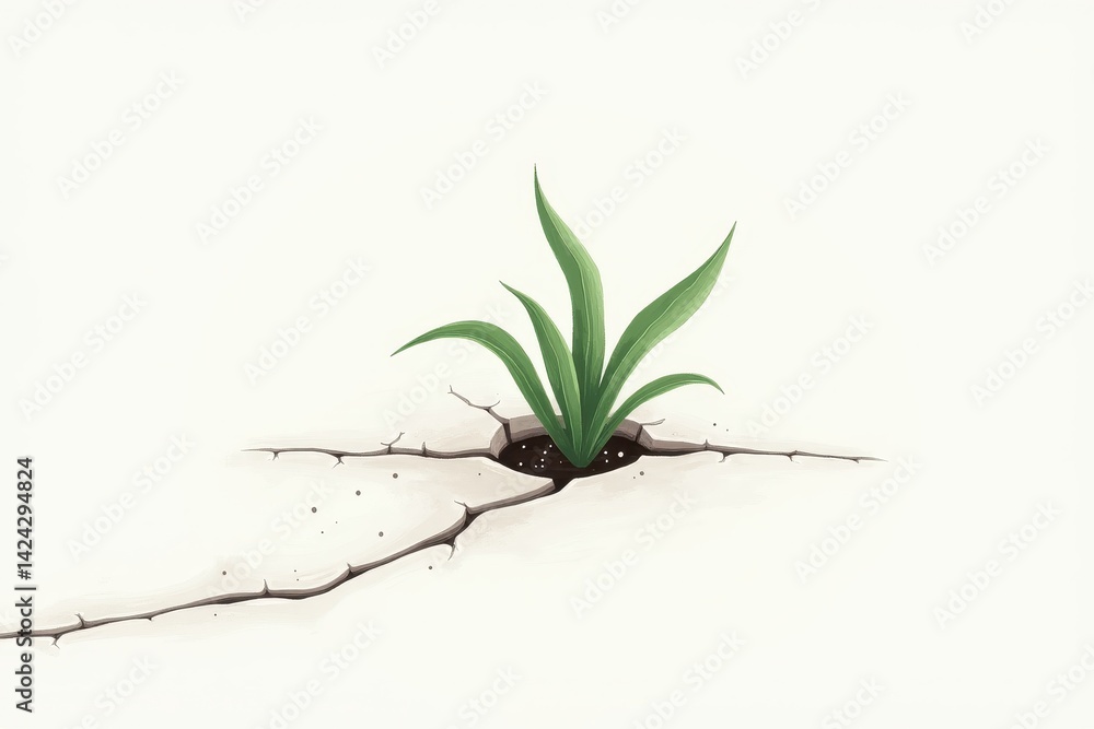 Plant growing cracked surface: resilience nature's persistence