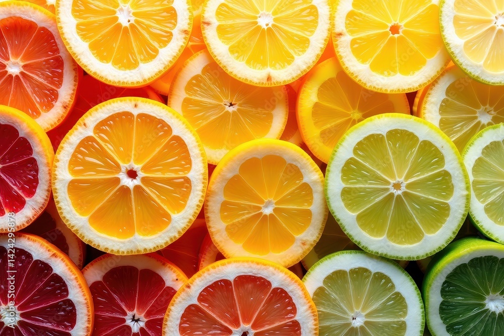Citrus slices arranged in vibrant rainbow pattern