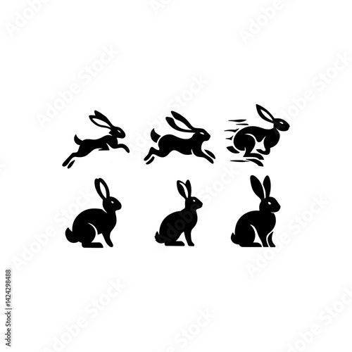 a bundle of silhouette illustrations of rabbits in various positions