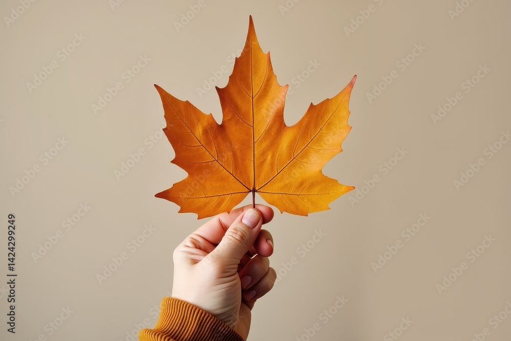 Maple leaf held plain background