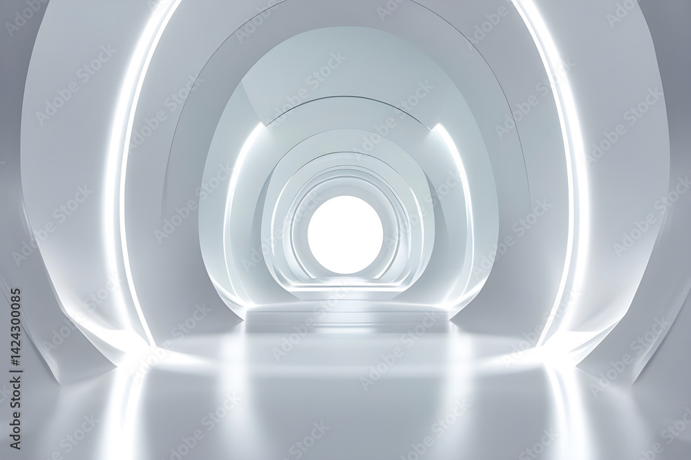 Modern White Hall with Long Perspective - Minimalist Advertisement Space for Luxury Brands & High-End Displays Modern White Hall with Long Perspective - Minimalist Advertisement Space for Luxury Brands & High-End Displays