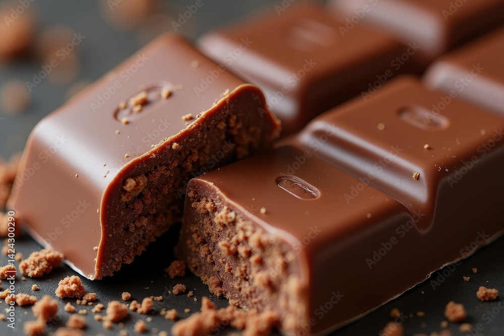 Chocolate bars with crumbly texture close-up