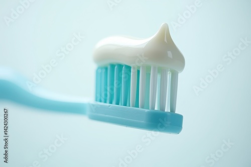 Obraz na płótnie Toothbrush with toothpaste on soft blue background w salonie