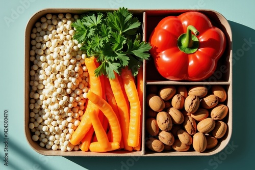 Obraz na płótnie Healthy lunchbox with fresh vegetables nuts w salonie