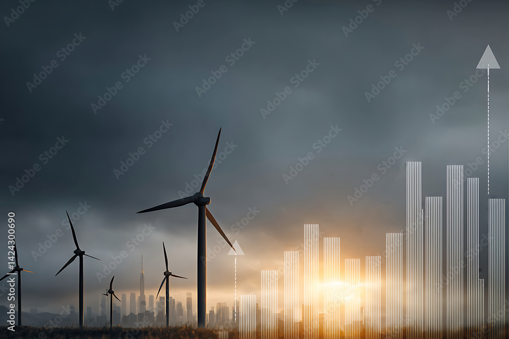 Renewable Energy Growth Analysis Wind Farm Infographic Rural Landscape Horizon View Sustainable Development