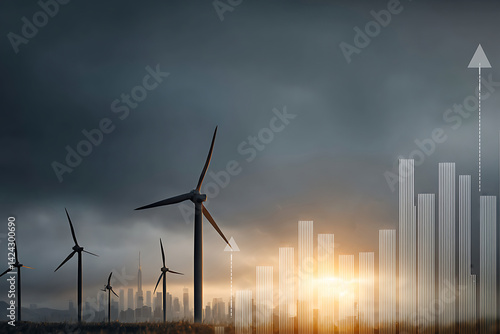 Obraz na płótnie Renewable Energy Growth Analysis Wind Farm Infographic Rural Landscape Horizon View Sustainable Development w salonie