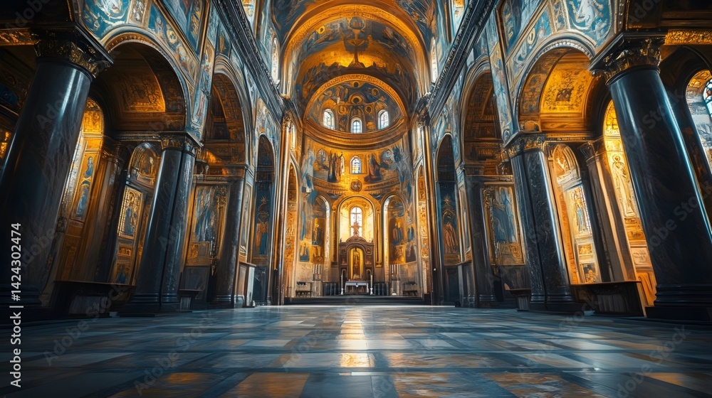 Fototapeta premium The Byzantine Church Dome Under the Golden Mosaic Mural