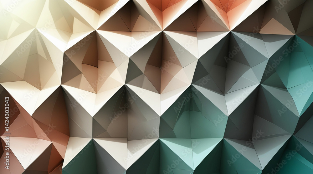 Fototapeta premium Geometric Facets in Warm and Cool Light: A Textured Mosaic of Triangles and Rhombuses with a Luminous Gradient