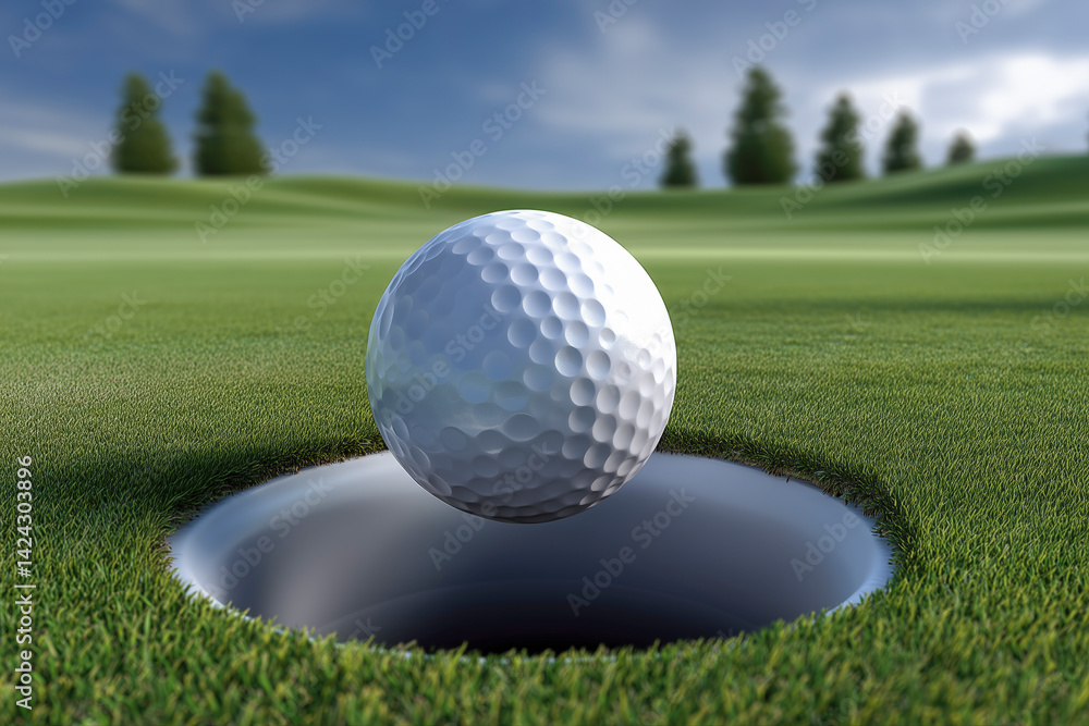 Fototapeta premium Golf ball nearing hole on a sunny day at the course