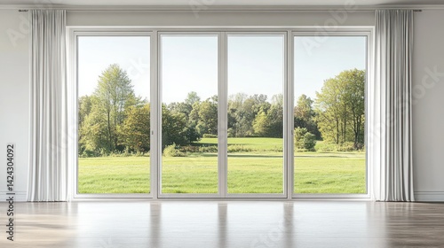 Room Large window, green view, light, airy interior