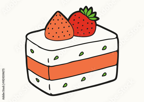 Cartoon strawberry cake vector illustration sweet dessert pastry design