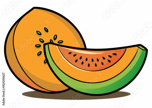 Cantaloupe melon vector illustration fresh fruit slice summer food concept