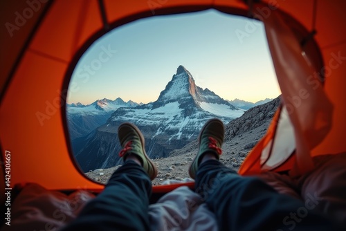 Obraz na płótnie Camping view of mountain tent at sunrise w salonie