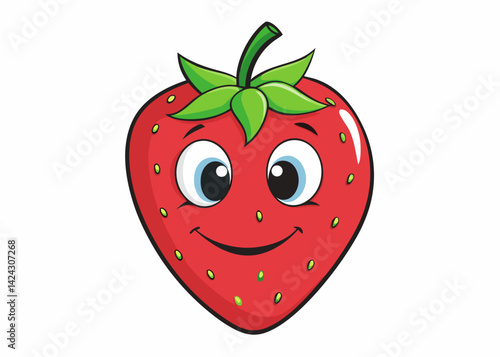 Cheerful strawberry cartoon character illustration for kids food or healthy eating