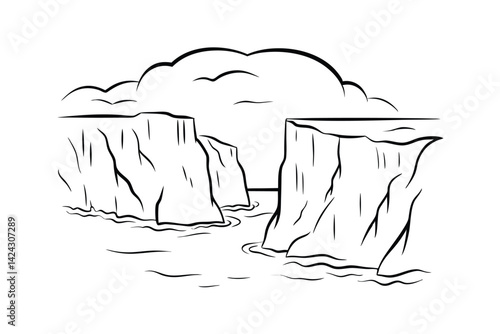 Minimalist outlined illustration of grand canyon national park cliffs with sky and water scenic view