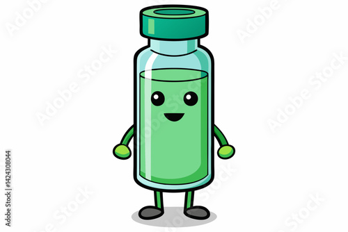 Cute medicine vial cartoon character ready for health and wellness designs