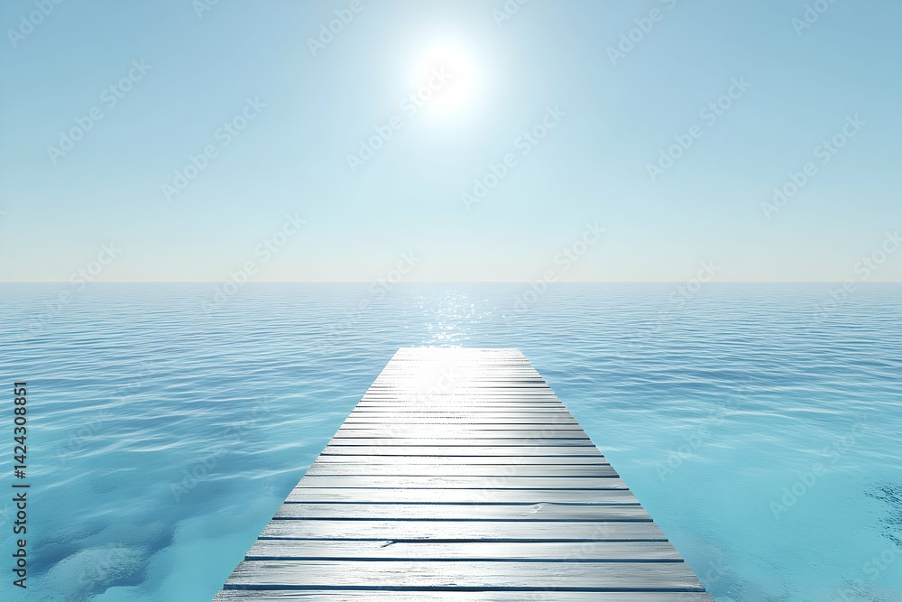 Obraz premium Tranquil wooden pier extending into a serene turquoise sea.