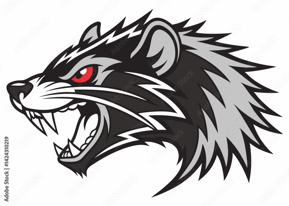 Ferocious raccoon mascot logo vector illustration featuring sharp teeth and fiery eyes Ferocious raccoon mascot logo vector illustration featuring sharp teeth and fiery eyes
