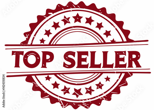 Top seller stamp illustration in deep red with star accents for business promotions